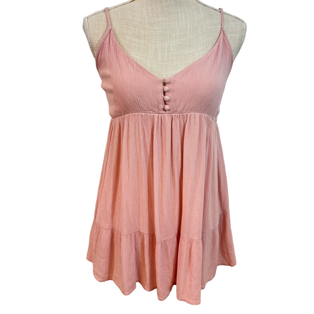 Kiwi & Punch Pink Crinkle Babydoll Tiered Mini Dress Sz M Fairy Cottage